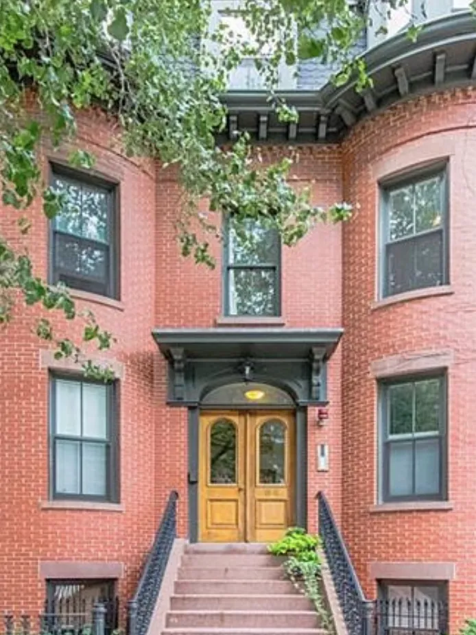 Brick facade of six new condominiums on East Brookline Street in Boston